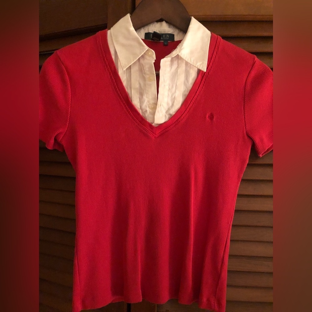 Lauren by Ralph Lauren top dark pink 100% cotton size Small